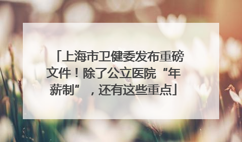 上海市卫健委发布重磅文件！除了公立医院“年薪制”，还有这些重点