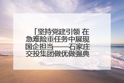 坚持党建引领 在急难险重任务中展现国企担当——石家庄交投集团做优做强典型报道之一